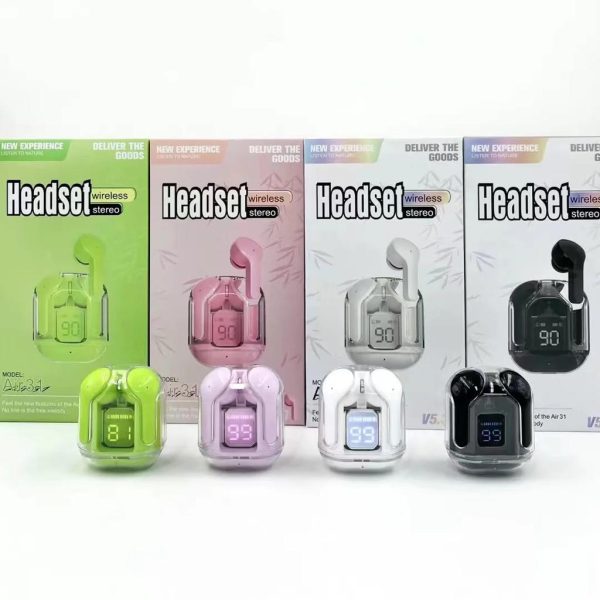 Air31 Earbuds Wireless Crystal Transparent Body | Air 31 Bluetooth Ear Bud With Pouch NationalBazaar