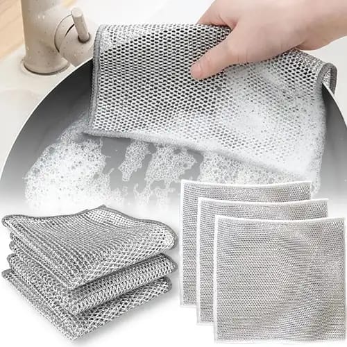 Pack of 4 Dish Washing Cleaning Cloth | Wire Dish Washing Rugs For Wet And Dry, Metal Wire Dish Towels For Kitchen, Dishes NationalBazaar