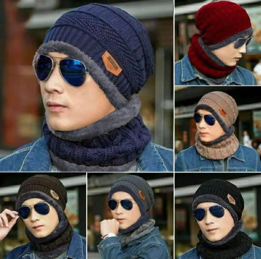 Wool cap with neck warmer for men and women NationalBazaar